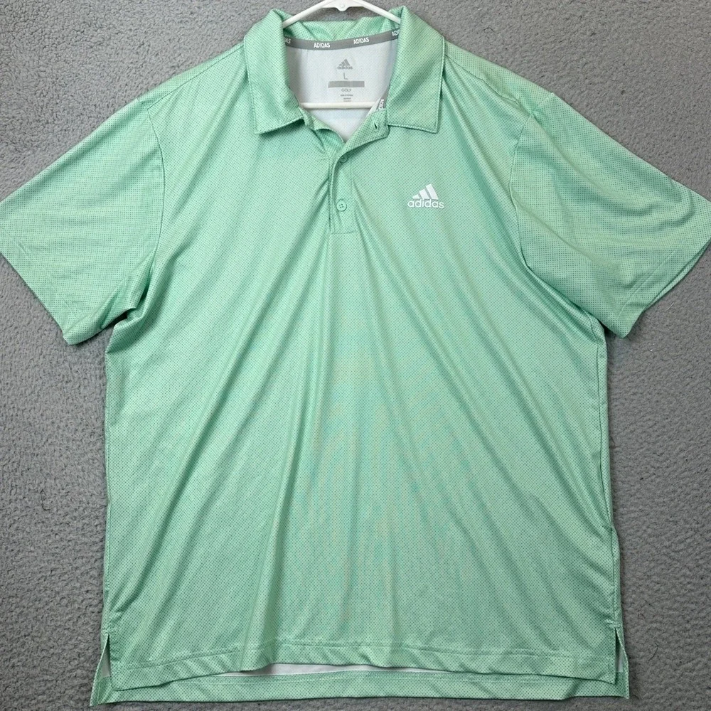 Adidas Golf Polo Shirt Mens Large Performance Mint Green Micro-Dot Stretch Rugby